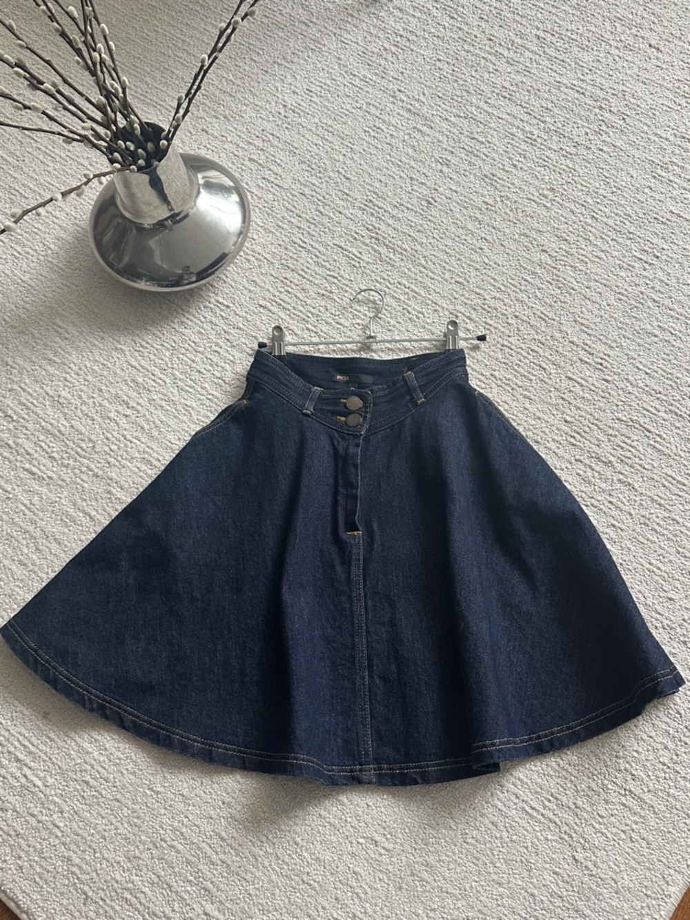 Maje Dark Blue Denim Circle Skirt